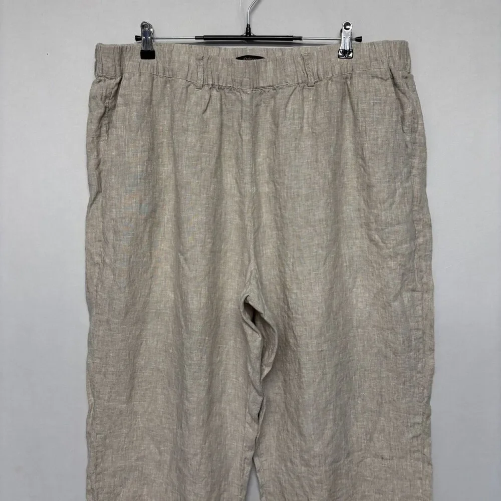 Quince Women Wide Leg 100% Linen Crop Pants Size 2X Beige D127 -22